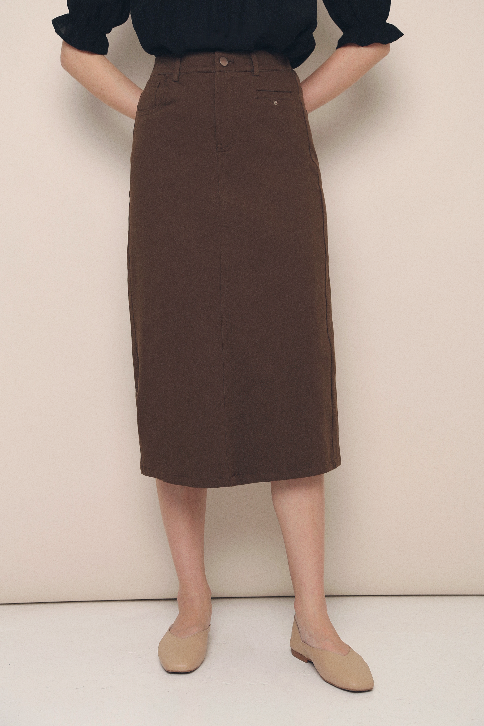 Lennon Pocket Midi Skirt Brown