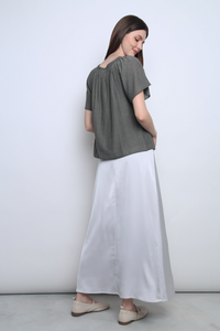 Breezette Smocked Neckline Blouse Smoke Grey