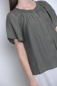Breezette Smocked Neckline Blouse Smoke Grey