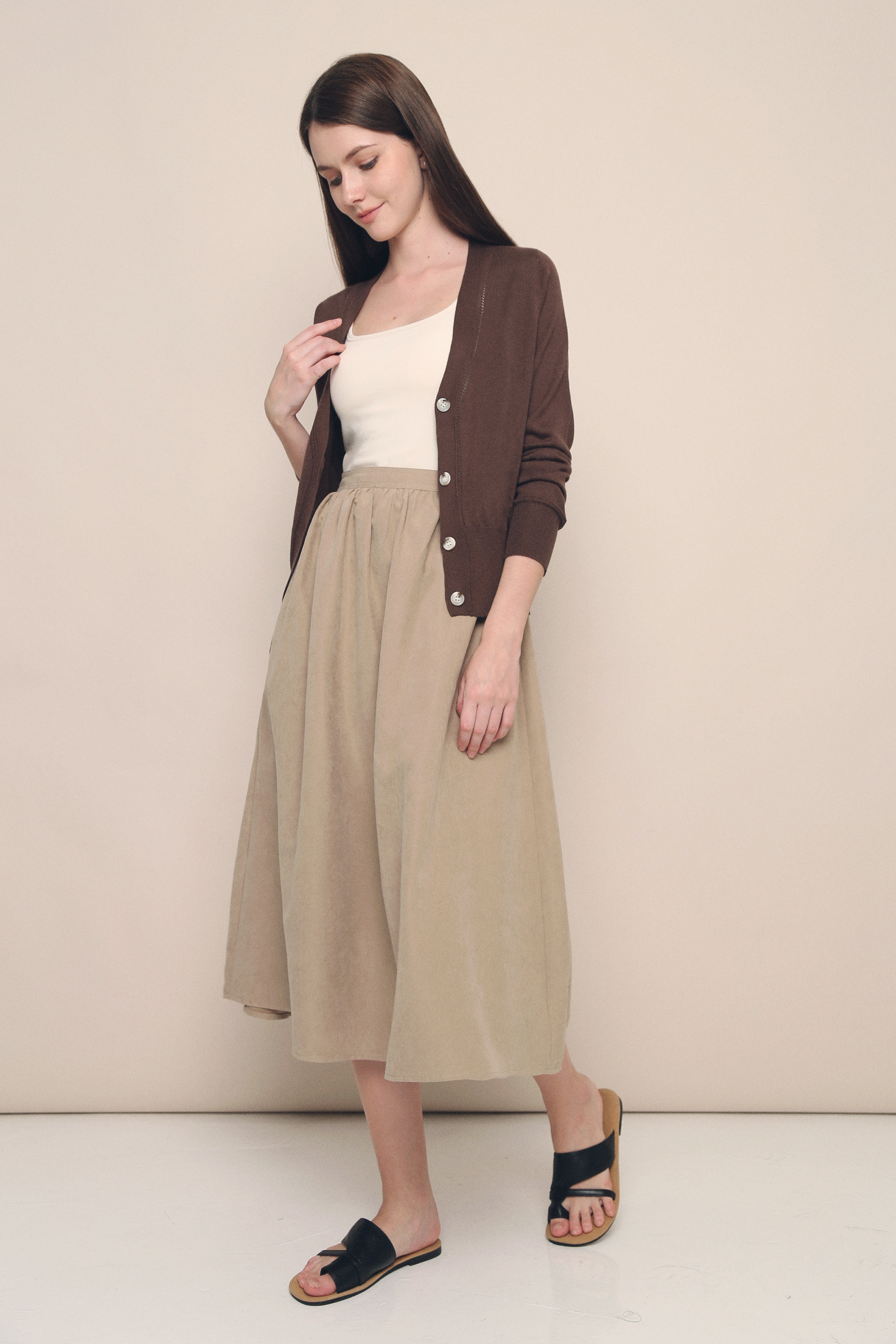 Lexia Soft Eyelet Knit Cardigan Brown