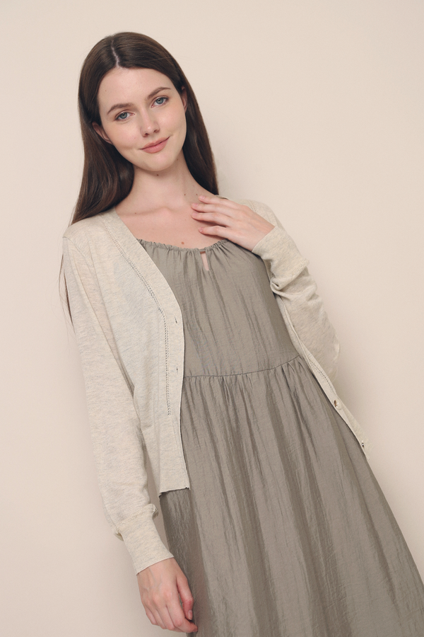 Lexia Soft Eyelet Knit Cardigan Heather Cream