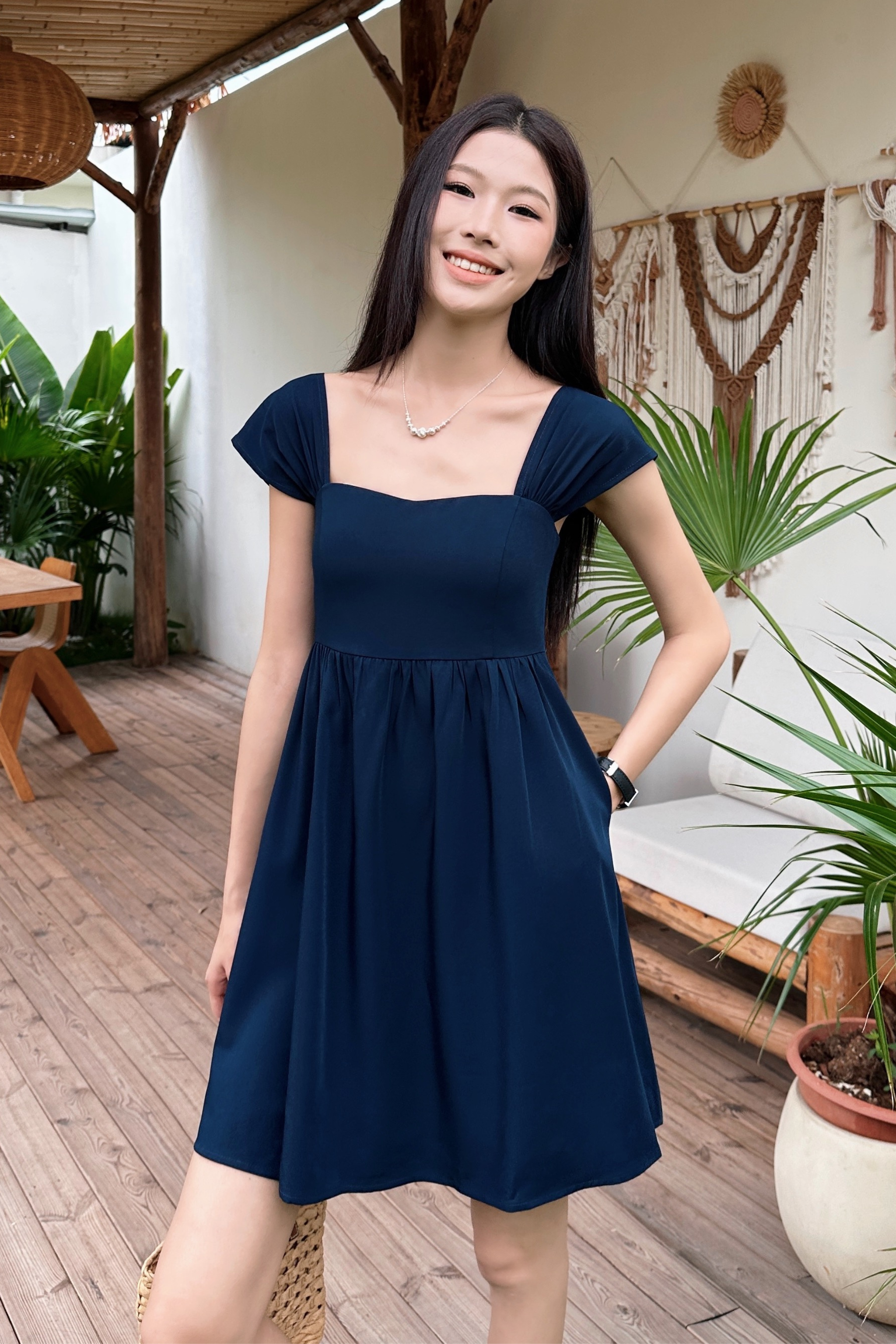 Love Letter Fan Sleeves Dress Navy (Backorder)