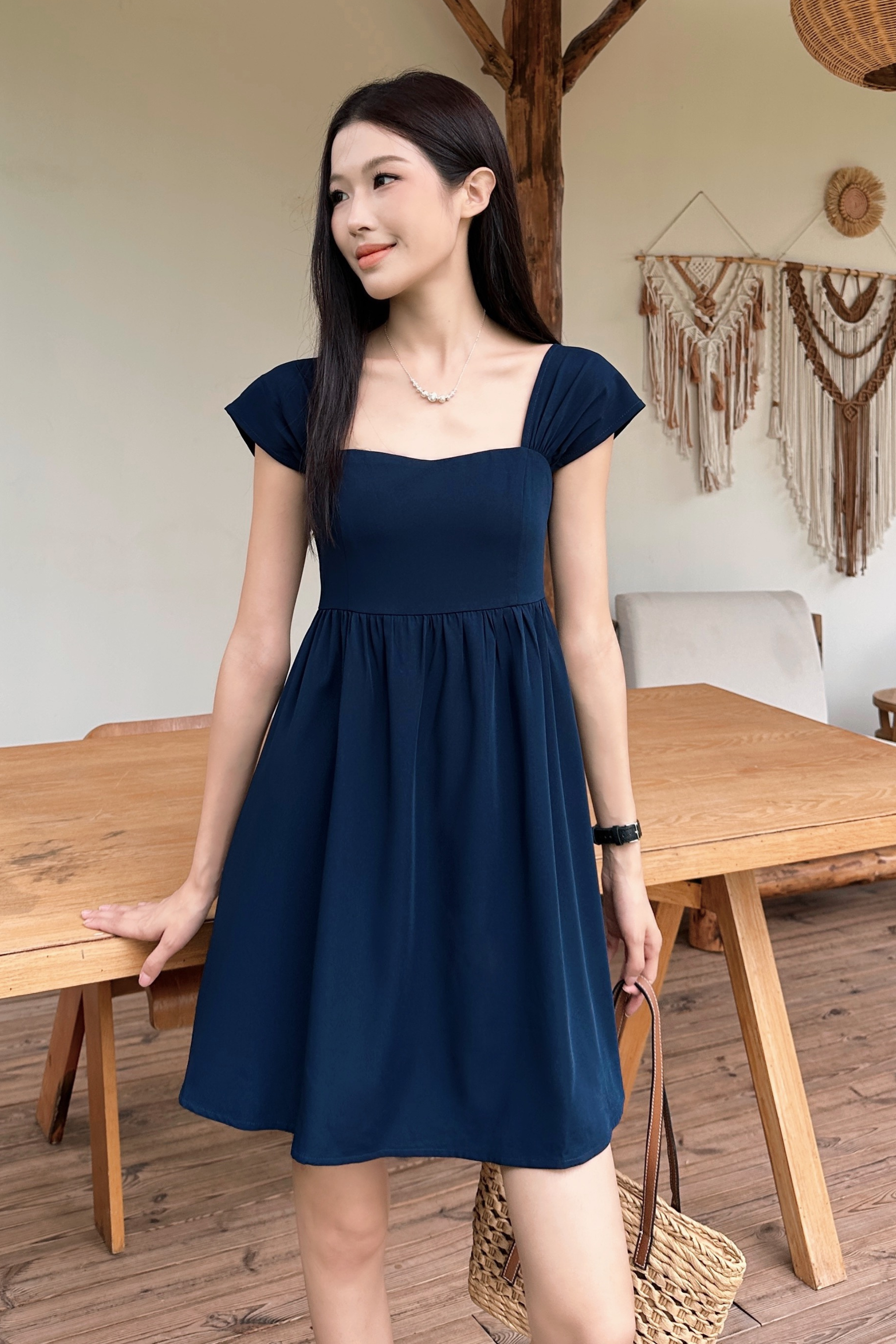 Love Letter Fan Sleeves Dress Navy (Backorder)