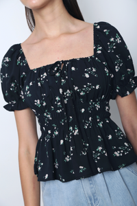 Mayfair Floral Puffed Sleeves Top Black