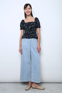 Mayfair Floral Puffed Sleeves Top Black