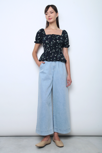 Mayfair Floral Puffed Sleeves Top Black