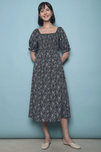 Maddie Floral Midi Dress Black