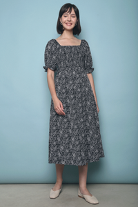 Maddie Floral Midi Dress Black