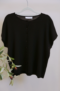 Manhattan Button Down Knit Blouse Black (Backorder)