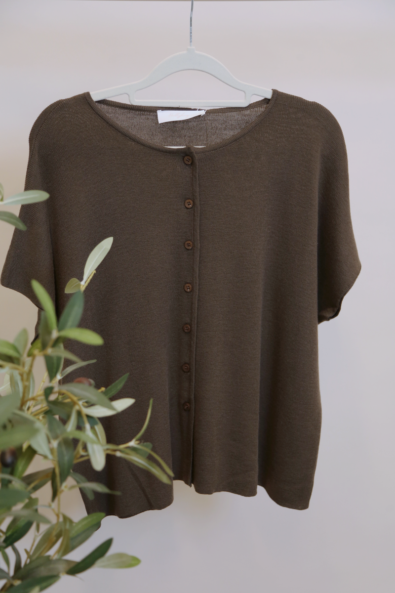 Manhattan Button Down Knit Blouse Brown (Backorder)