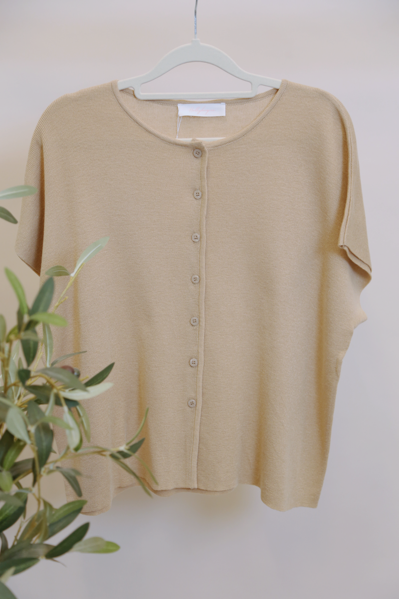 Manhattan Button Down Knit Blouse Soft Caramel (Backorder)