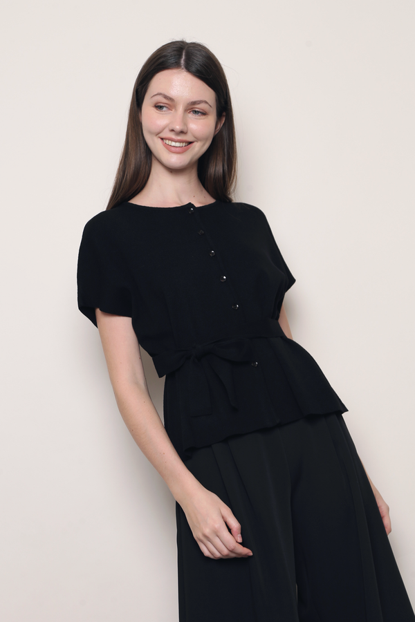Manhattan Button Down Knit Blouse Black