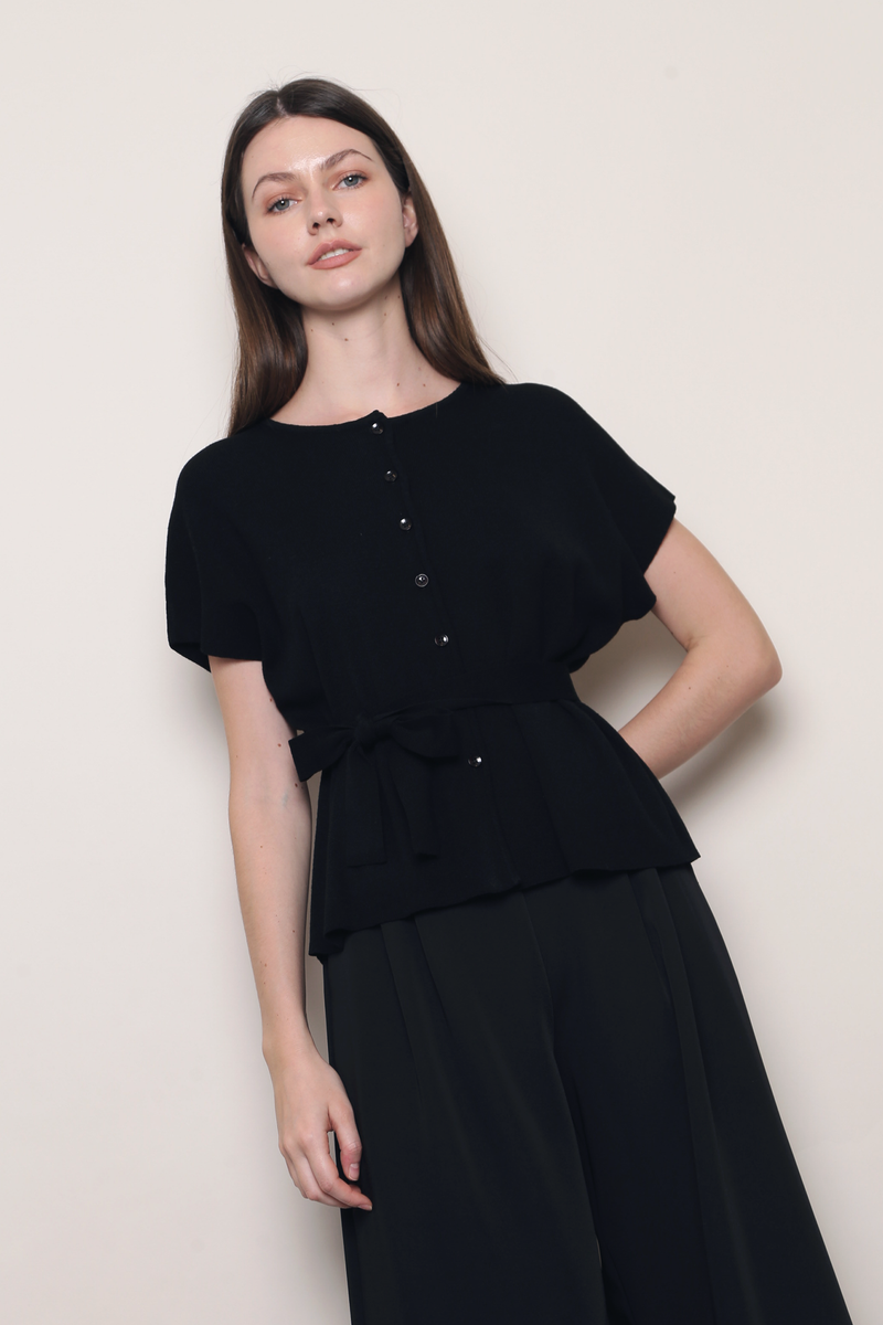 Manhattan Button Down Knit Blouse Black