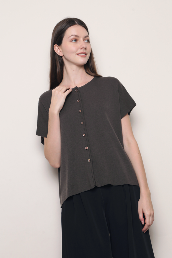 Manhattan Button Down Knit Blouse Brown