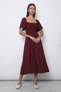 Marseille Smocked Midaxi Dress Garnet