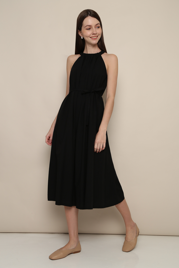 Megga Pleat Midaxi Dress Black