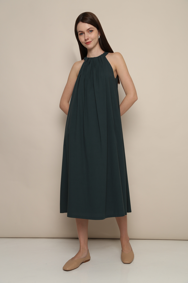 Megga Pleat Midaxi Dress Emerald