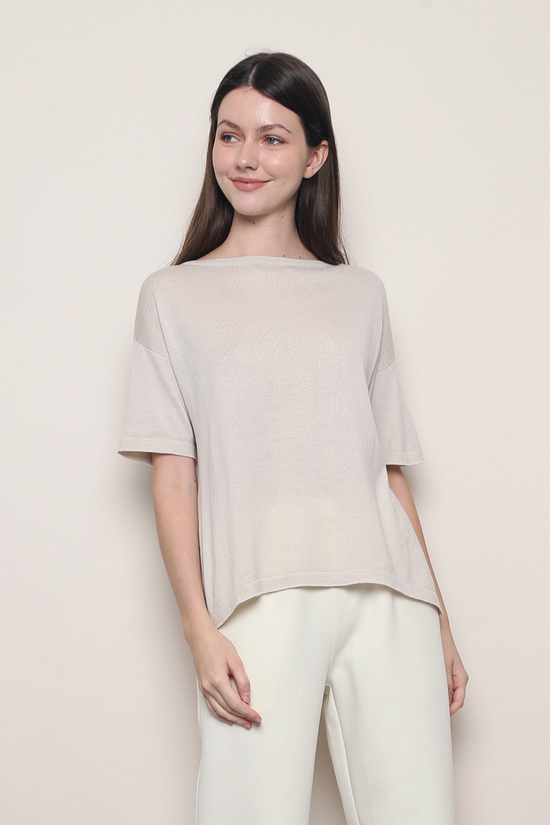 Mellow Mood Wide Neck Knit Top Malt