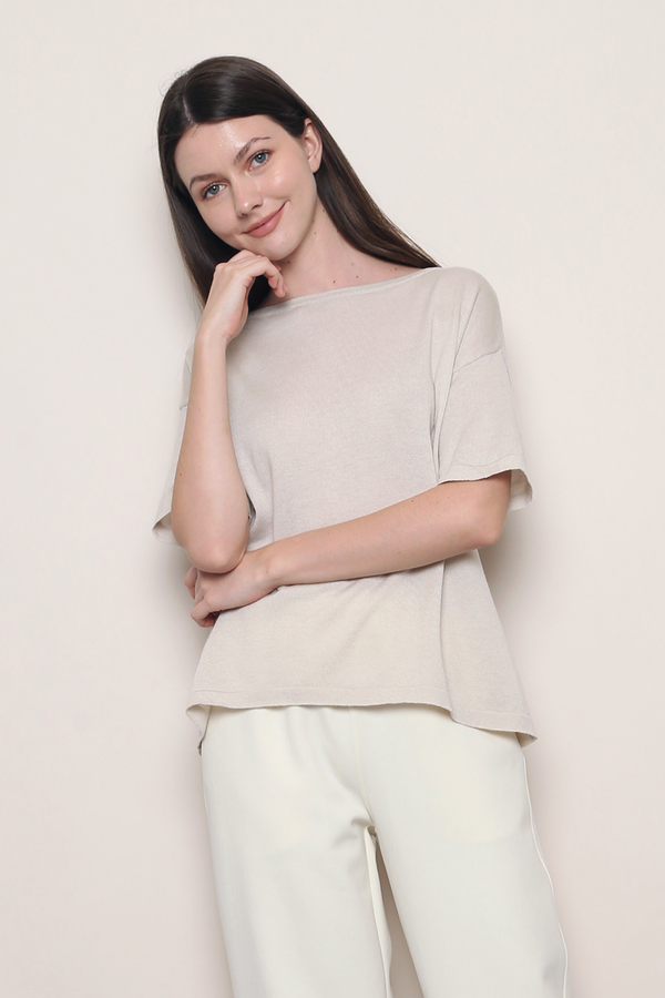 Mellow Mood Wide Neck Knit Top Malt