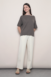 Mellow Mood Wide Neck Knit Top Grey