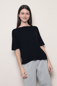 Mellow Mood Wide Neck Knit Top Black