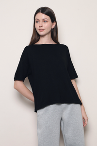 Mellow Mood Wide Neck Knit Top Black