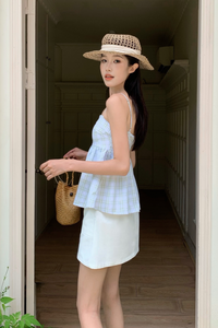 Mimi Checks Strappy Top Sage (Restock)
