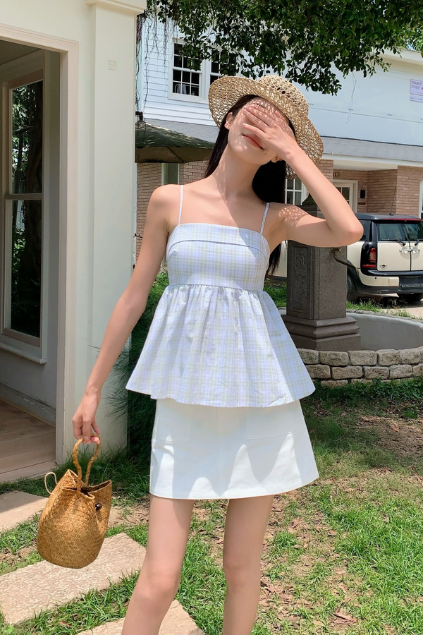 Mimi Checks Strappy Top Sage (Restock)
