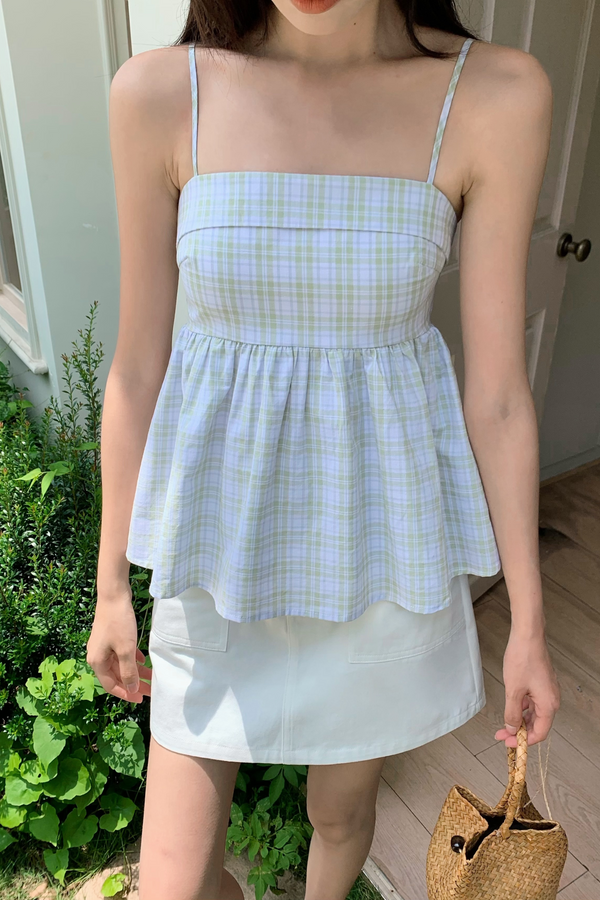 Mimi Checks Strappy Top Sage (Restock)