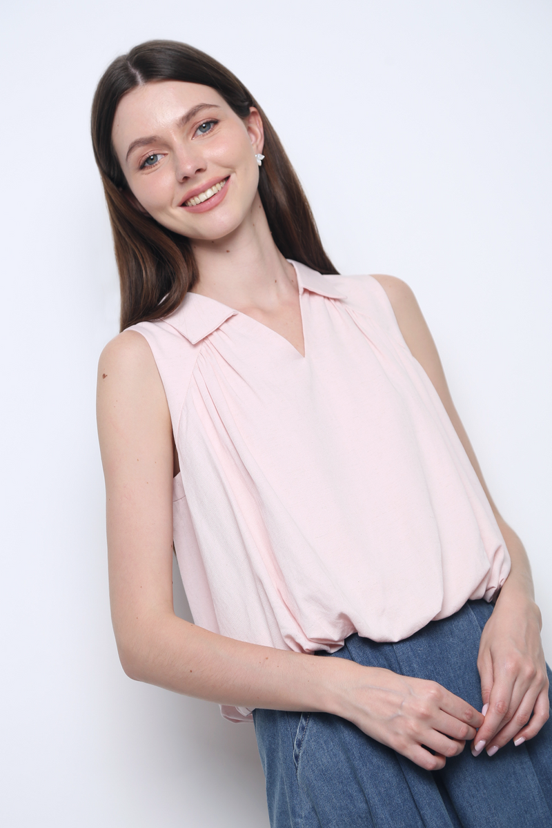 Miu Collar Bubble Blouse Blush Pink