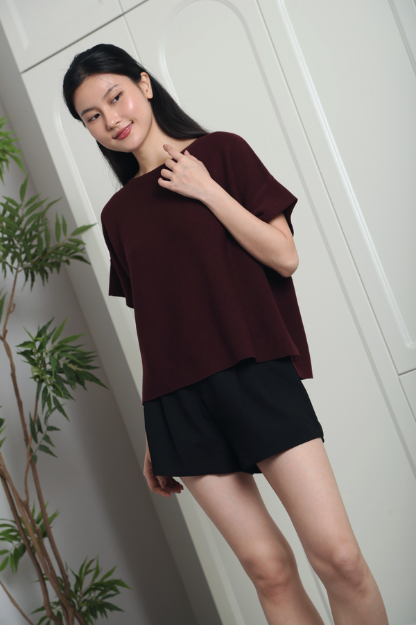Montreux Boxy Knit Blouse Burgundy