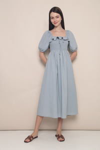 Moon Smocked Ruffle Midaxi Dress Sky