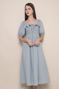 Moon Smocked Ruffle Midaxi Dress Sky