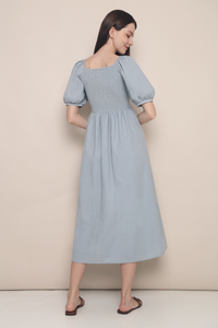 Moon Smocked Ruffle Midaxi Dress Sky