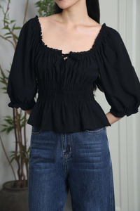 Moonlily Lace Trim Blouse Black (Restock)