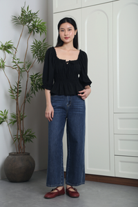 Moonlily Lace Trim Blouse Black (Restock)
