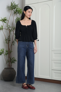 Moonlily Lace Trim Blouse Black (Restock)
