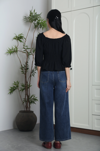 Moonlily Lace Trim Blouse Black (Restock)