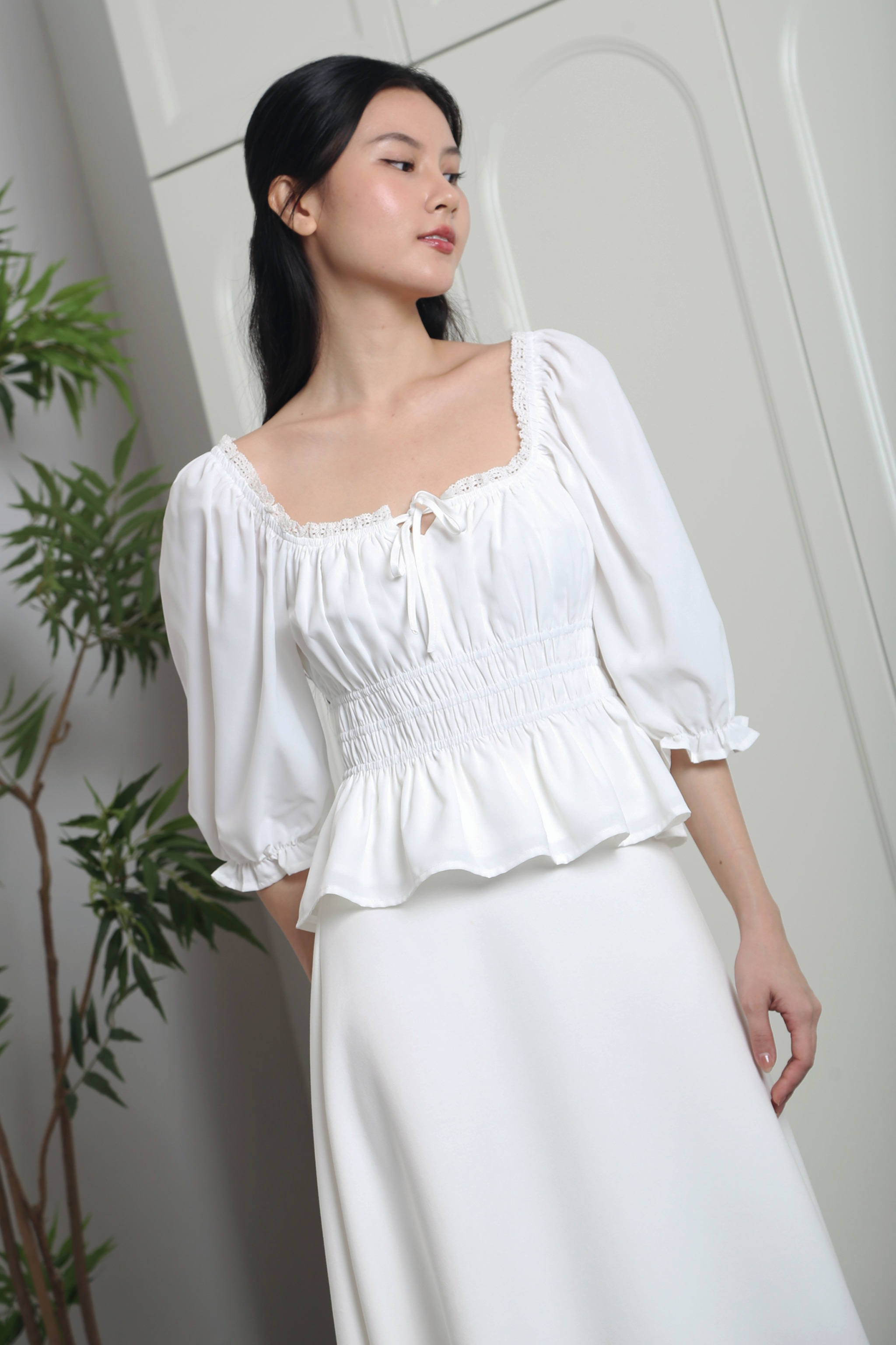 Moonlily Lace Trim Blouse White (Resock)