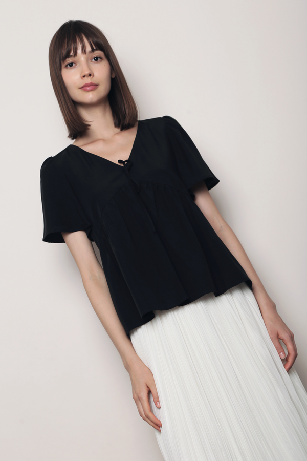 Musee Ribbon Babydoll Top Black