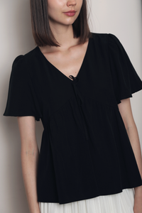 Musee Ribbon Babydoll Top Black