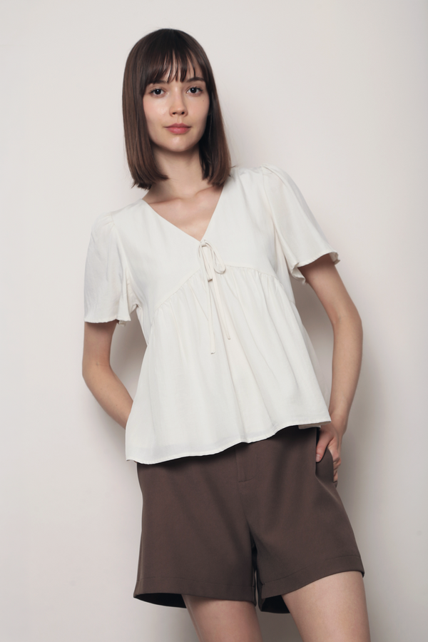 Musee Ribbon Babydoll Top Ivory