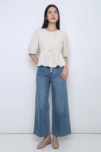 Natalina Tie Waist Blouse Ecru