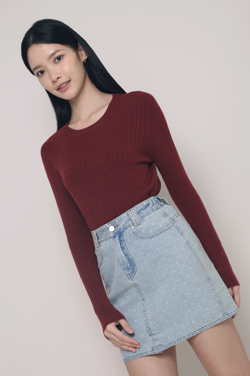 Odette Cable Knit Sweater Wine