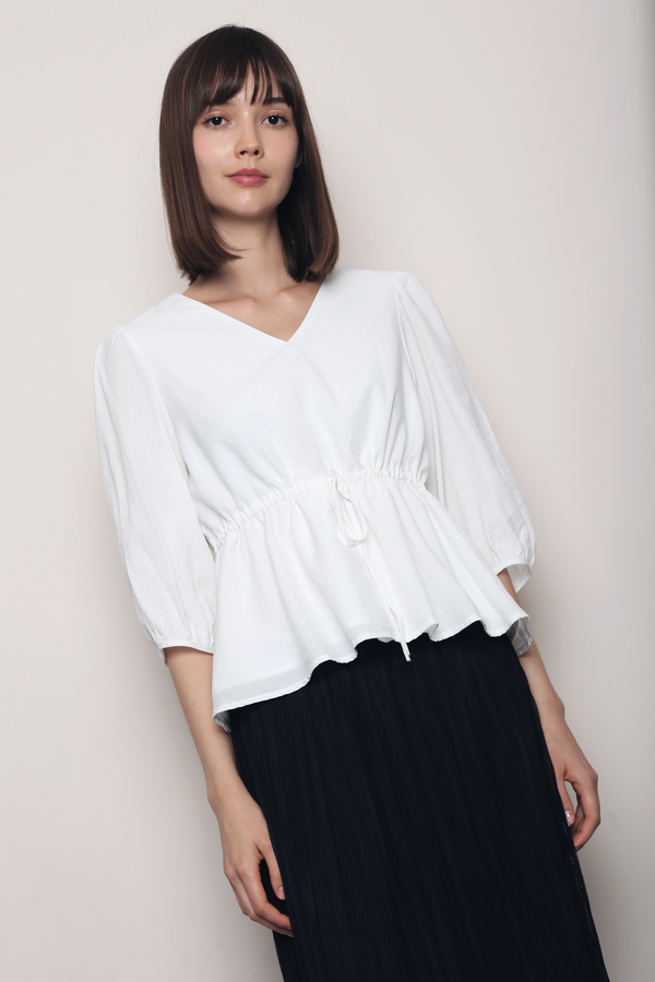 Olive Tie Waist Blouse White