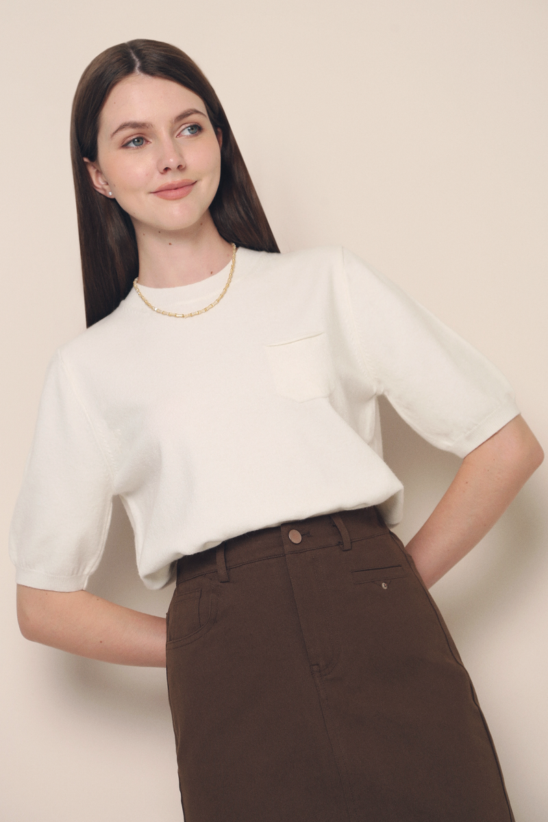 Olivia Pocket Knit Blouse Off White