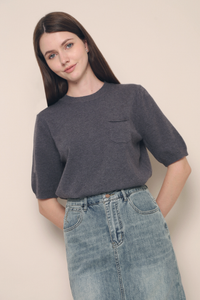 Olivia Pocket Knit Blouse Gunmetal Grey