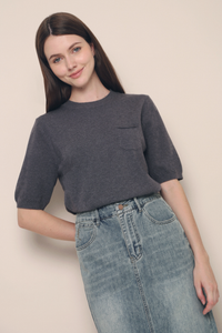 Olivia Pocket Knit Blouse Gunmetal Grey