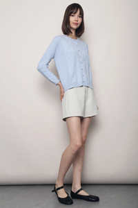 Pointelle Cable Knit Cardigan Powder Blue