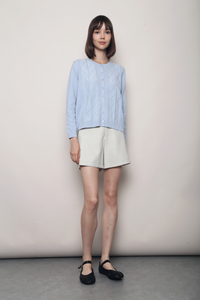 Pointelle Cable Knit Cardigan Powder Blue